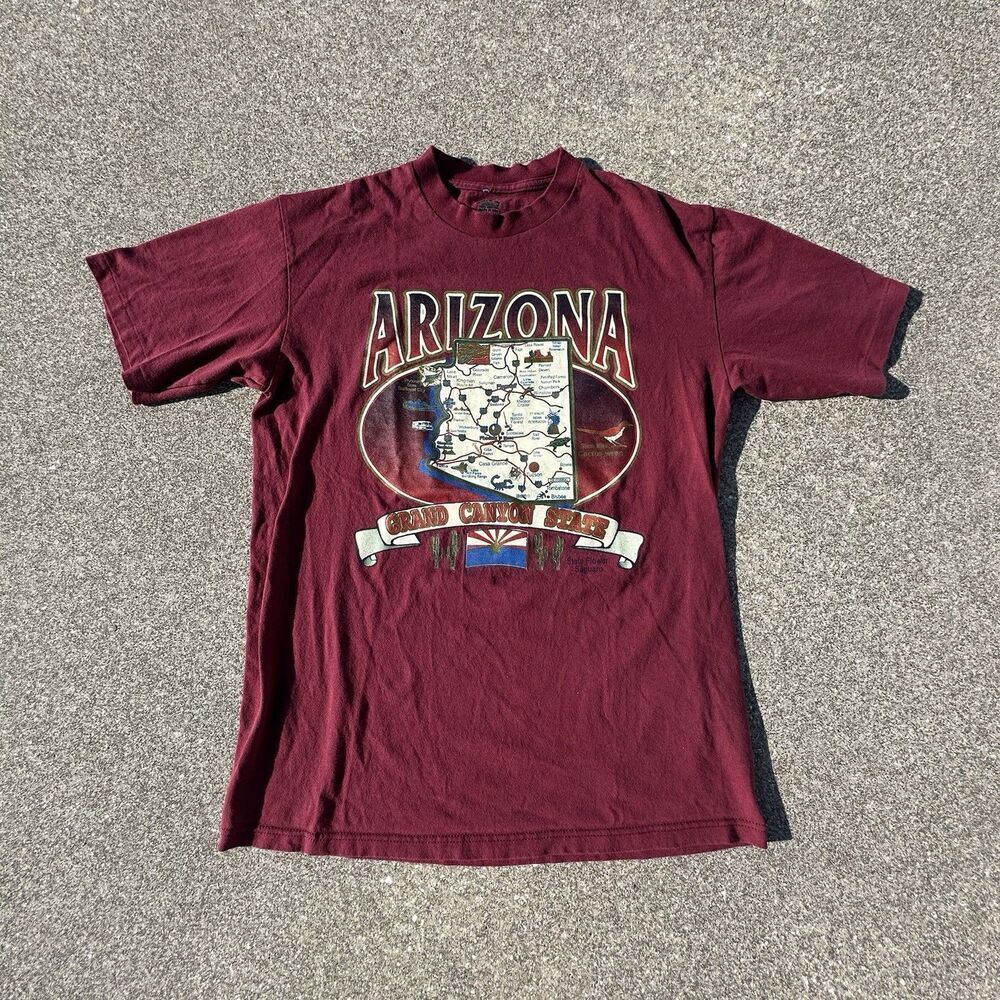 Sierra Madre Arizona Grand Canyon State Shirt Mens Medium Maroon Made in USA Y2K